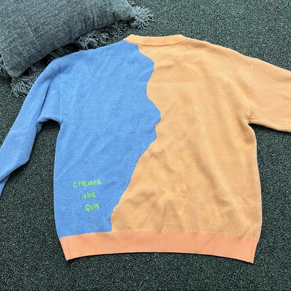 TAKA ORIGINAL Orange & Purple Neon Green Unisex Knit Jumper Sweater Casual Sz L - Picture 13 of 15